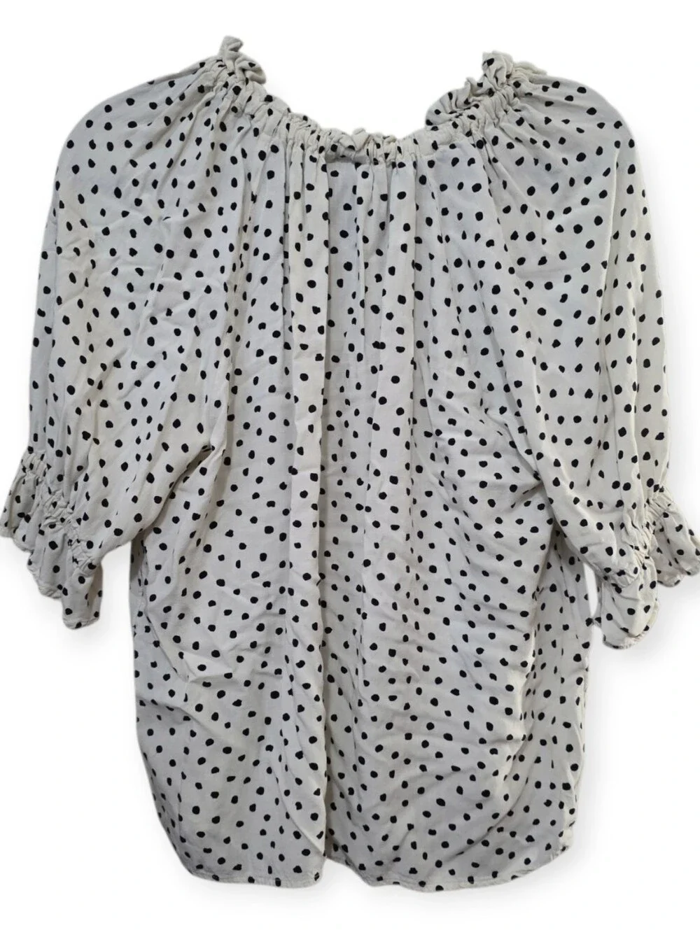 Who What Wear White Black Dalmatian Spot Ruffle Blouse Size L - Picture 4 of 5